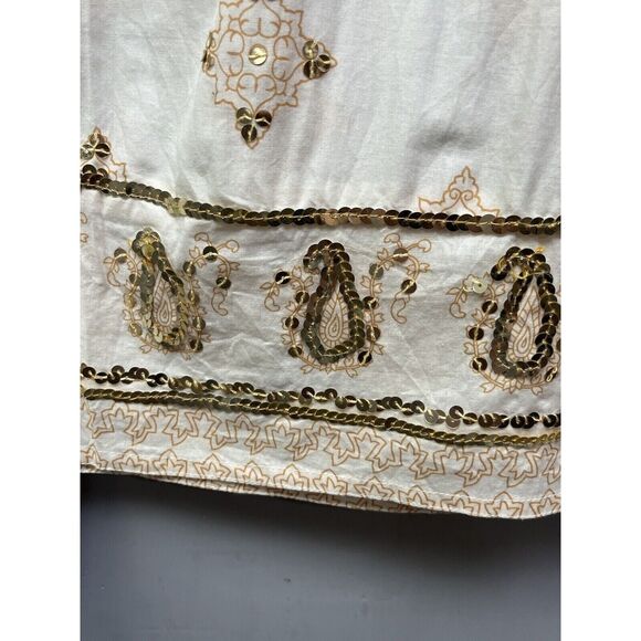 WDNY Top Womens size 14 beaded sequin linen blend tunic Boho Festival Artsy - Picture 6 of 6